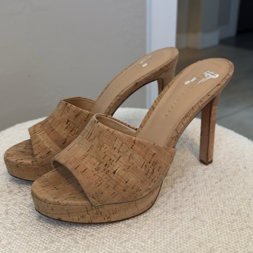 Veronica Beard Tan High Heel Cork Mules